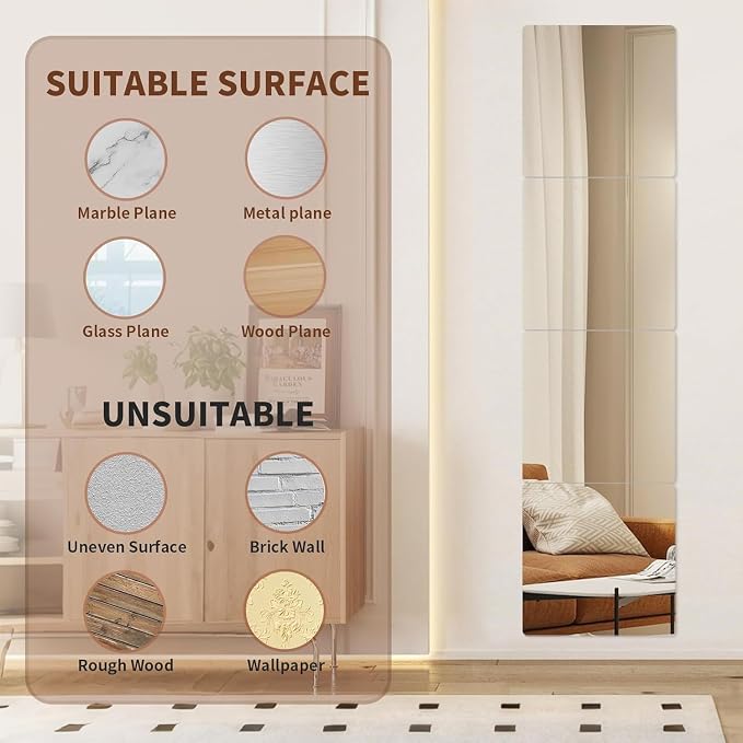 4 Pack Acrylic Mirrors for Wall,14 x 14 Inch Self Adhesive Frameless Small Mirror Tiles, Flexible Plastic Mirror Sheets for Bedroom Home Gym Door (14"X14"-4Pcs) - Image 7