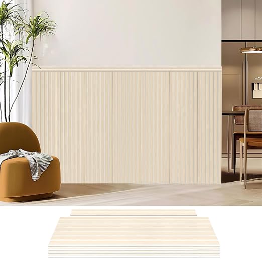 Art3d Beadboard Wainscoting Wall Panel Kit, 37.8 x 9.84 Inch, White Ash | 12-Piece Panels + 4 Edge Trims, 31 Sq.Ft. Coverage, Lightweight, Water-Resistant, Easy to Trim, for Living Room, Bedroom by Art3d