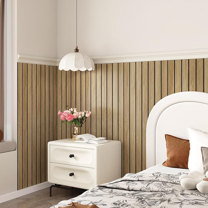 3D Wood Slat Panel for Walls Peel and Stick PVC Slat Wall Paneling | Peel and Stick Wood Panels Self Adhesive Flexible Wooden Slat Wallpaper for Bedroom Living Room Wall Decor Ceiling 118"x11.8" - Image 3