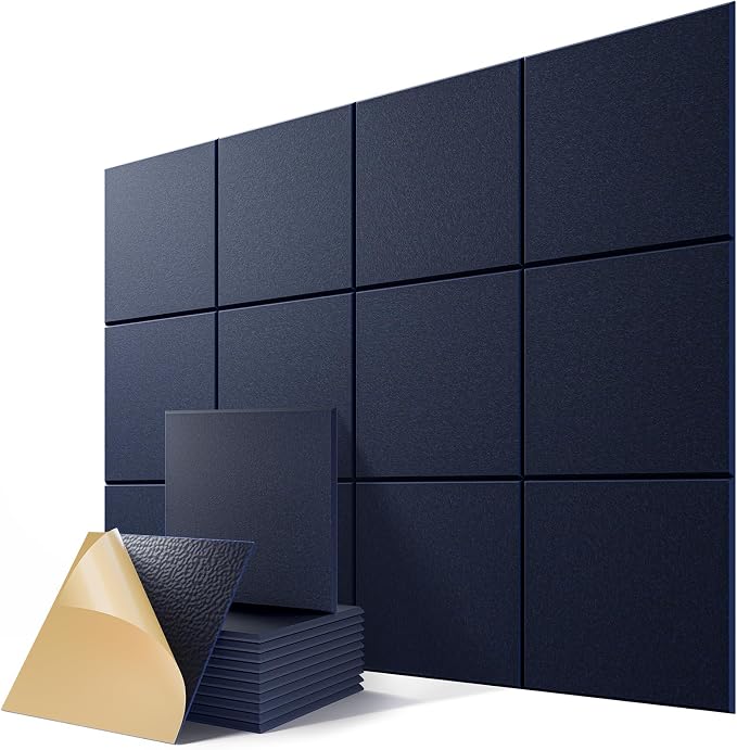 12 Pack Self-Adhesive Acoustic Panels, 12" X 12" X 0.4" High-Density Sound Proof Foam Panels for Walls, Soundproof Wall Panels for Home & Office (Navy Blue) by Lebenforce