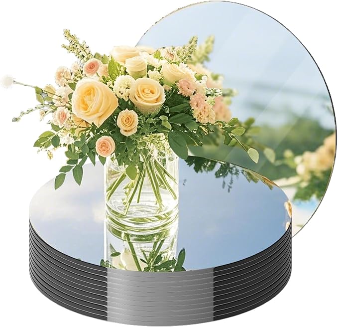 12PCS Round Mirror Plates for Centerpieces, Mirror Trays 12inch Flat Circle Mirrors for Tables Mirror Centerpieces, Circle Mirror Candle Plates for Table Centerpieces Wedding Party Centerpieces by LUDEOU