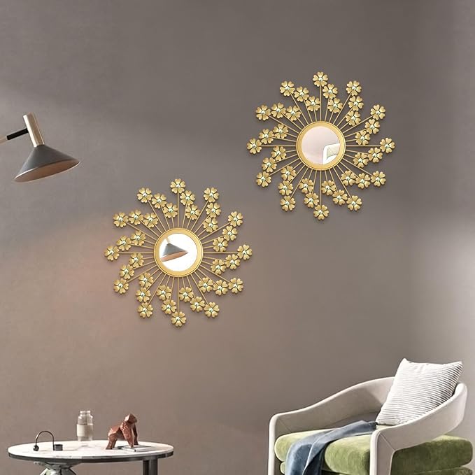 2 Pack Metal Mirrors for Wall Boho Sunburst Wall Mirror Home Decor Modern Decorative Wall Art for Bedroom Living Room Entryway - Image 3