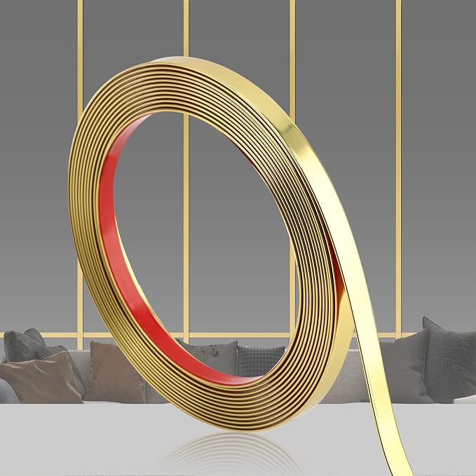 QDYMXUN Glossy Gold Peel and Stick PVC Molding Trim, Flexible DIY Wall Accent Strip for Mirror Frame, Cabinet, Edges & Borders and Tiles (197"L x 0.4"W) by QDYMXUN