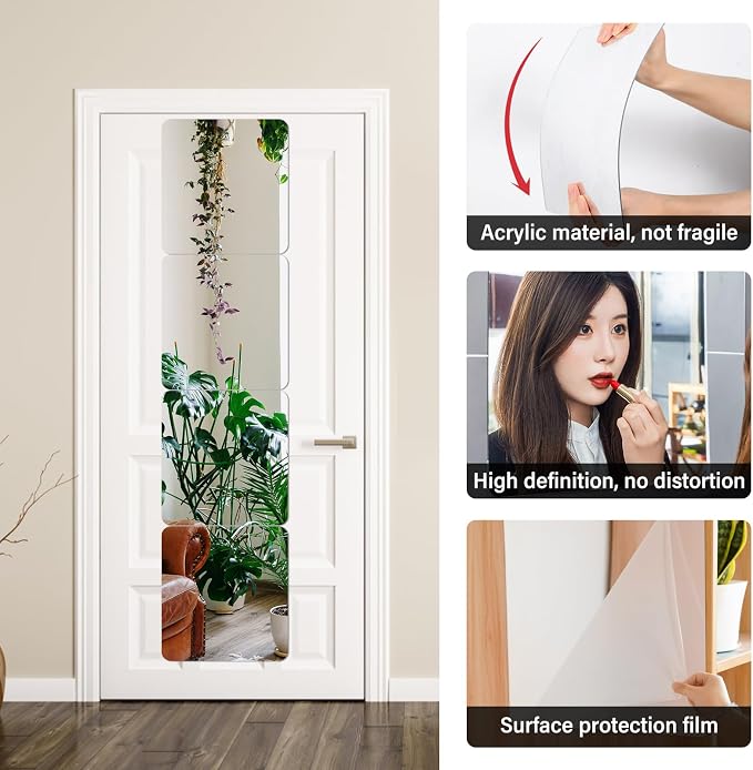 Fantasyon 4 Pieces Flexible Mirror Sheets, 2mm Thickness Decorative Self Adhesive Plastic Mirror Tiles Non Glass Mirror Stickers for School Educational and Home Wall Decor (11.8 × 13.8 Inches) - Image 3