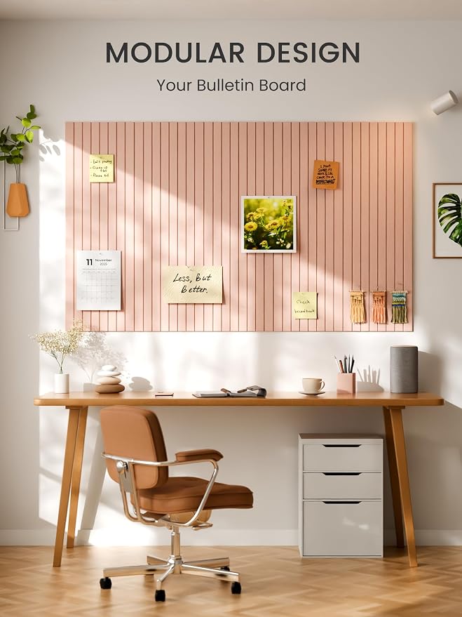 Bumusty 36"x 24" Large Felt Bulletin Board Tiles,Pink | 6-Pack Cork Board Alternative, Wall Decor, 30 Pushpins, 30 Adhesive Tabs, Vision Board, Office, Classroom, Home, Dorm - Image 6