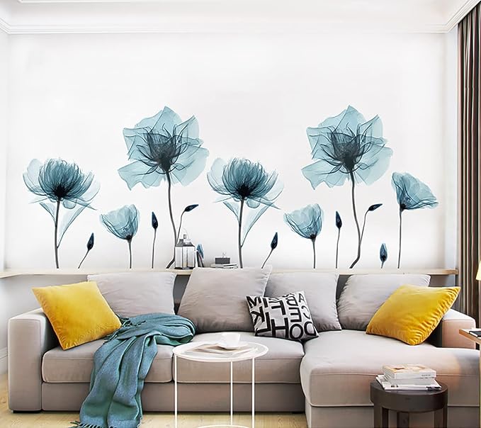 Blue Flower Wall Decals Peel and Stick Removable Decal Stick DIY Wall Stickers Murals Home for Bedroom Living Room Classroom Office - Image 3