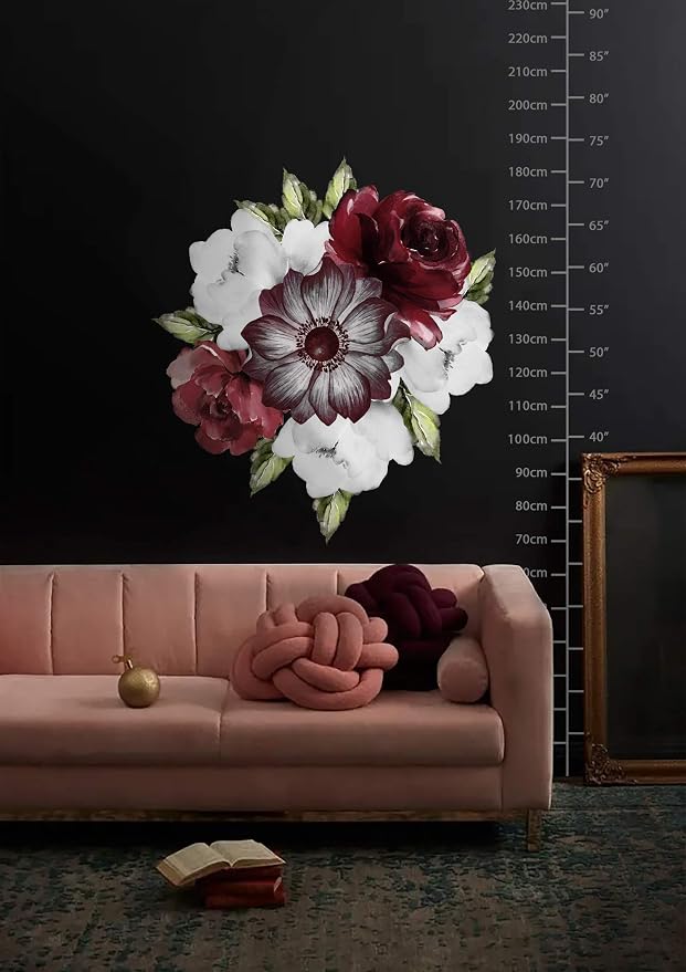 Floral Wall Decal Watercolor Bouqet Wall Sticker Red Rose Peel n Stick Anemone Florals Decals for Livingroom Bedroom - Image 4