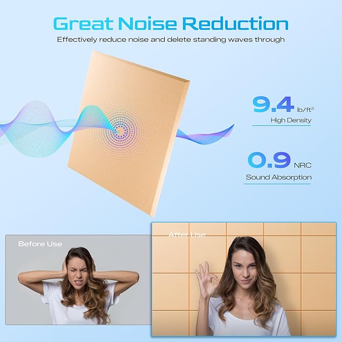 22 Pack Self-Adhesive Acoustic Panels, 12" X 12" X 0.4" High-Density Sound Proof Foam Panels for Walls, Soundproof Wall Panels for Home & Office (Apricot Pink) - Image 3