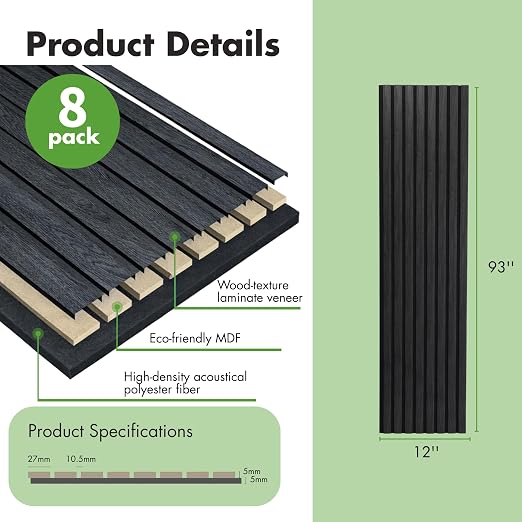 Art3d 8-Pack 12" x 93" Soundproof Wood Slat Panels, 62 sq.ft Acoustic Wall Panels, 3D Wall Panels with Wood Slat Design, Decorative Wood Wall Panel for Accent Walls-Grey Oak - Image 3