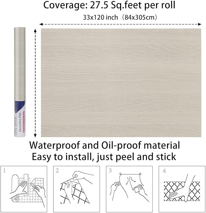 Arthome Light Oak Wood Peel and Stick Wall Paper 33" x120" | Covers 27.5 sq ft.,Decorative Vinyl Film for Countertop, Cabinets, Shelf, Drawer Liner,Easy to Clean Removable Wall Covering - Image 6