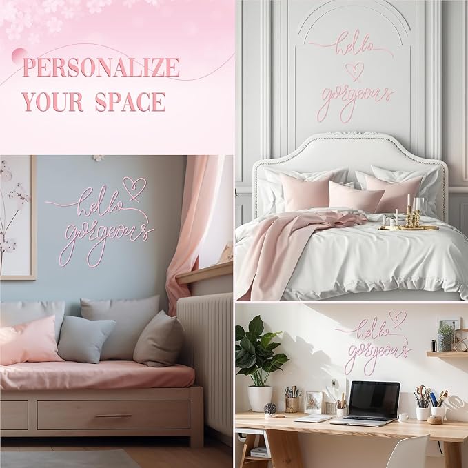 Metal Hello Gorgeous Wall Art Minimalist Wall Decor,Light Pink,Classic | for Bedroom Bathroom Living Room Dressing Room Salon Vanity Office Home Decoration, Easy to Install - Image 6