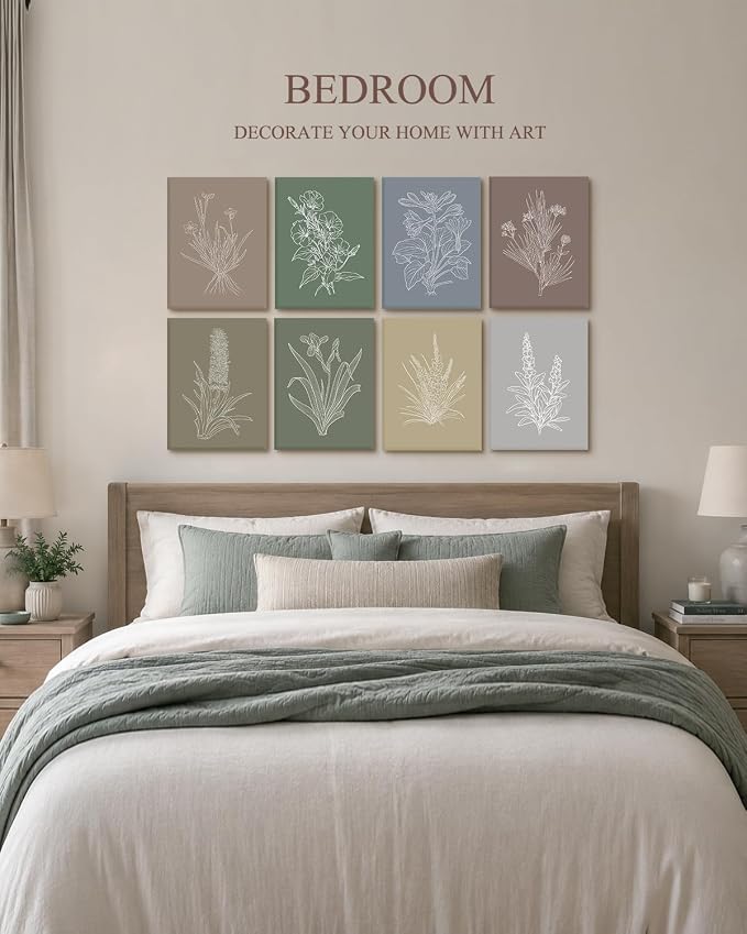 VIYYIEA Acoustic Art Wall Panel, Boho Botanical SoundProof Absorbing Panel | 48×32 in Minimalist Sage Green Floral Home Decor for Bedroom Recording Room, 8pcs Acoustical Colorful 3D Bulletin Board - Image 5