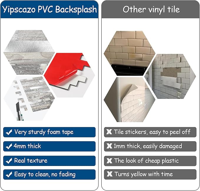 Yipscazo 2026 New Upgrade Peel and Stick Wood Metal Tile Backsplash, Stick on Tiles for Backsplash Kitchen, Bathroom, Laundry Room, Camper, Fireplace (20 Sheets, Rustic) - Image 7
