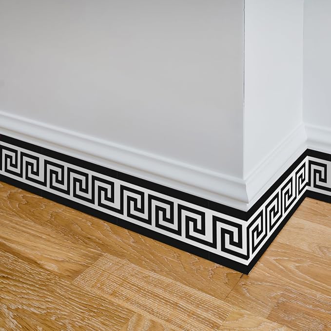 Greece Pattern Wall Border Stickers Peel and Stick Skirting Self Adhesive Bathroom Waist Line Decals Mirror Vinyl Murals by QUCHENG