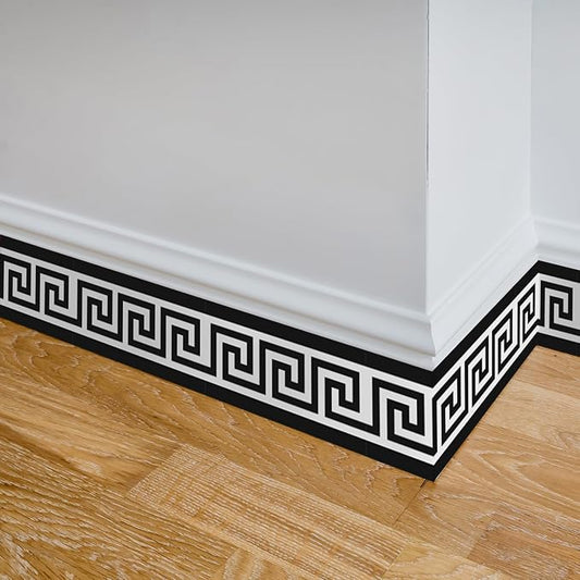Greece Pattern Wall Border Stickers Peel and Stick Skirting Self Adhesive Bathroom Waist Line Decals Mirror Vinyl Murals by QUCHENG