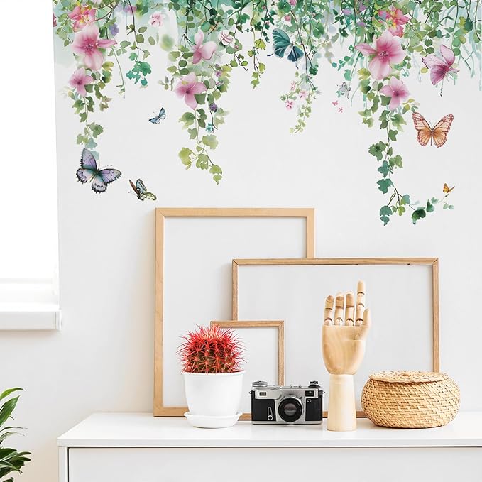 TUOKING Vines Flowers Wall Stickers Removable Butterfly Wall Murals | Peel and Stick Wall Art Decal Home Decor for Kitchen,Bedroom,Living Room(fun-c20) - Image 3