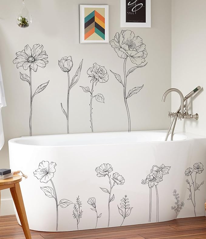 3 Sheets Wall Stickers DIY Boho Flower Wall Decal Removable Waterproof Wall Art Decor for Bedroom Living Room Offices Home Decoration (Black Flower) - Image 6