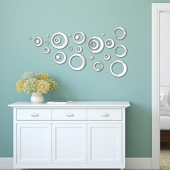 Shappy 32 Pcs Round Mirror Stickers for Walls, Silver | 1.5-13.5 cm, Acrylic Removable Peel and Stick Decals, Multi-size Set, Home Wall Decor for Bedroom Living Room - Image 6