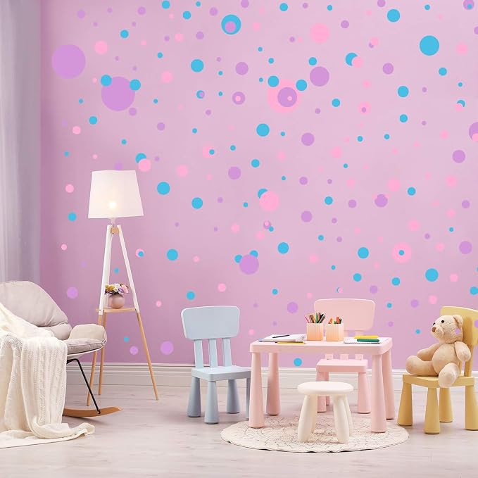 Zonon 264 Pcs Polka Dot Wall Stickers Circles Removable Lilac Pink Blue | Polka Dot Decals for Classroom Nursery Bedroom Playroom, Peel Stick Vinyl, Easy Apply Remove, Colorful Kids Room Decor - Image 3