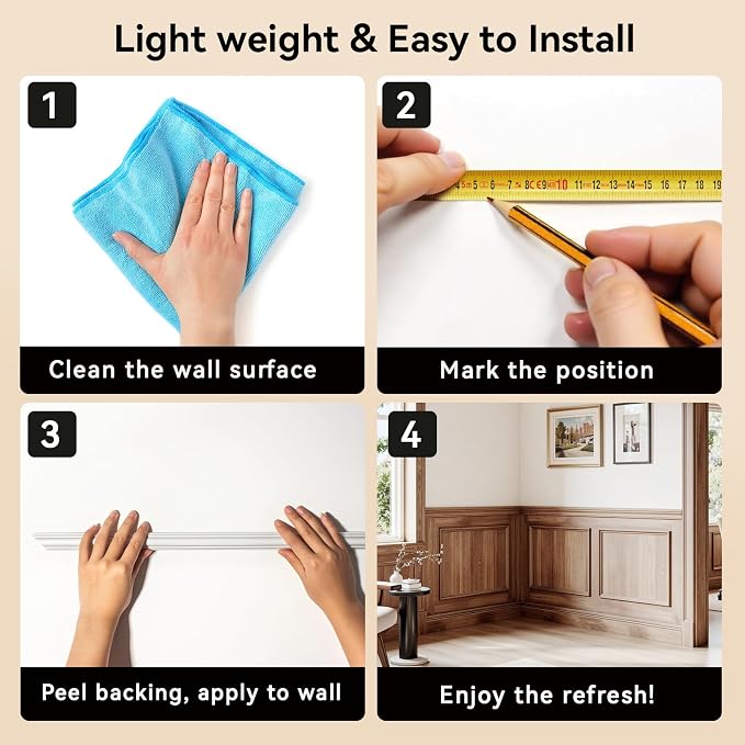 Upick Peel and Stick Wainscoting Pre-Cut Wall Molding Kit, 20"x20", 3-Frame | PS Panels,Moisture Resistant,Pre-Primed,DIY Installation,Accent Walls,Living Room,Hallway,Bathroom,Trim for Walls - Image 8