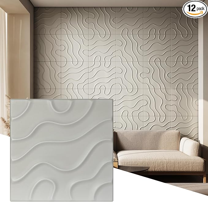 Wall!Supply 3D Flow Line Wall Panels, 12-Pack, Cashmere | Lightweight XPS Foam, Wallpaper Alternative, Easy DIY Installation, Covers 32.29 Sq Ft, for Living Room, Bedroom, Office by WallSupply