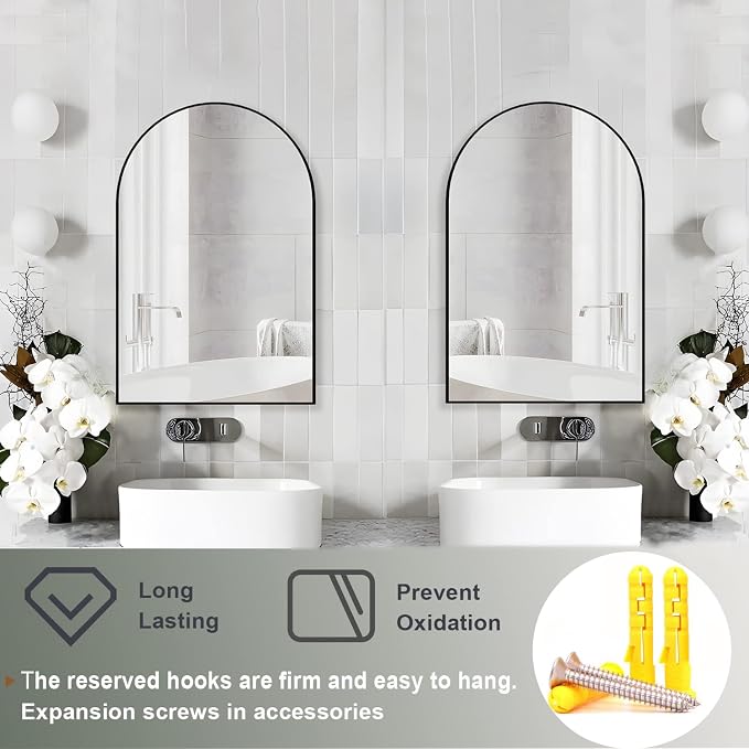 Arched Wall Mirror for Bathroom, 20"x30" Arched Mirror Wall Mounted Mirror with Metal Frame, Black Vanity Mirror Decor for Mantle, Bedroom, Entryway, Living Room - Image 8