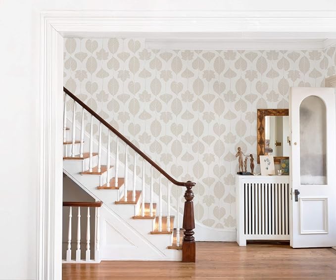 Dimoon Modern Peel and Stick Wallpaper Beige Leaf Contact Paper Botanical Wallpaper Boho Renter Friendly Removable Geometric Wall Paper for Bedroom Kitchen Textured 17.3''x197'' - Image 7