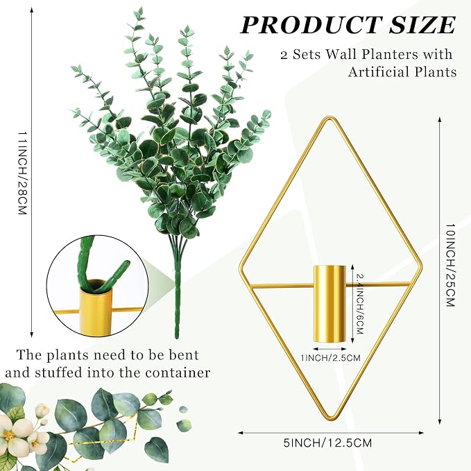 Canlierr 4 Pcs Wall Decor Hanging Planters, Eucalyptus, Gold - Image 2