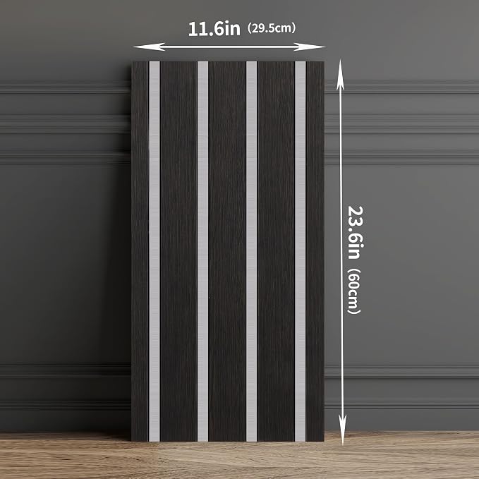 Haimin 3D Wall Panels Wood Grain Slat, 10Pcs 23.6"x11.6" Peel and Stick Self-Adhesive Textured Paneling, Easy DIY Light Luxury Decor for Bedroom Living Room Home (Black Oak with Silver) - Image 3