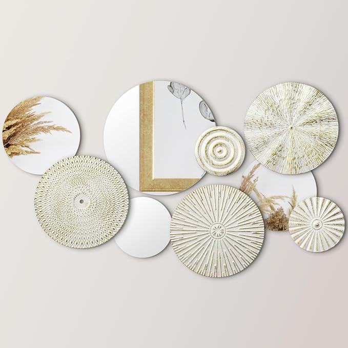 Blulu 9 Pcs White Gold Mirror Wall Decor Metal Round Home Art Decor Decorative Modern Circle Mirror Wall Art Sculpture Hanging Decorations for Home Living Room Office by Blulu