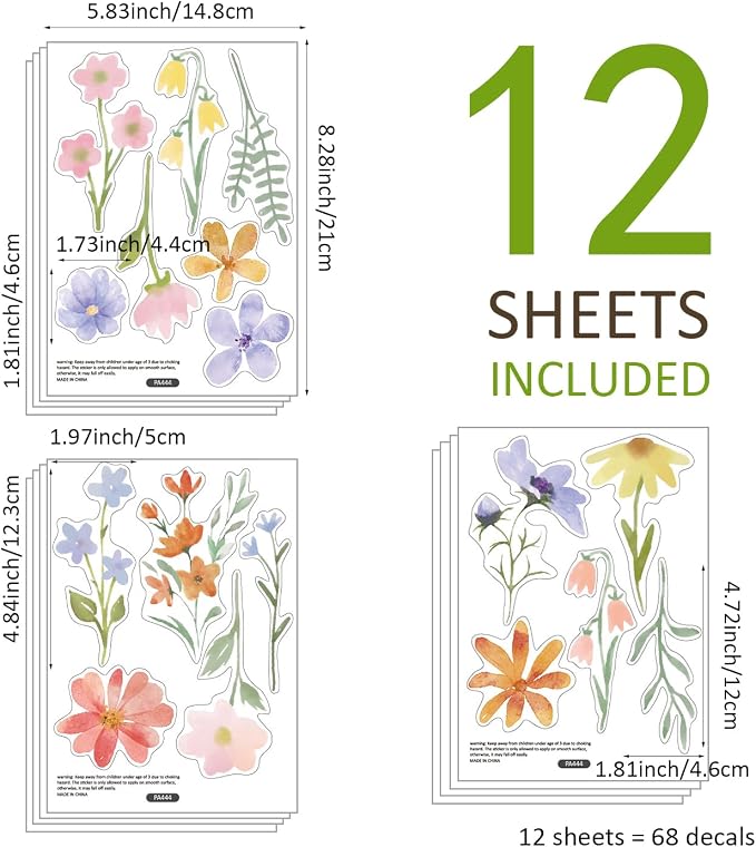 Nursery Floral Wall Stickers Decals Peel and Stick Decor 12 Sheets | Peel & stick, no residue, watercolor, nursery kids room bedroom playroom classroom decor, DIY craft, safe non-toxic material - Image 9
