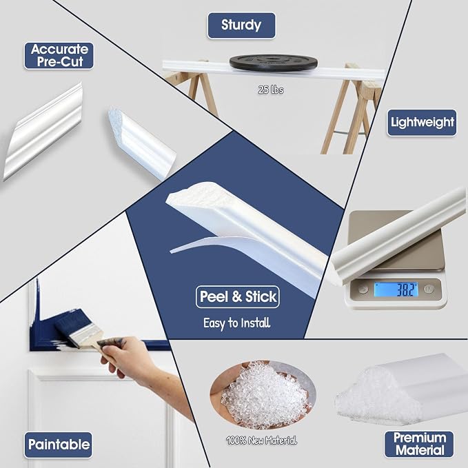 Set of 3 Peel and Stick Wall Molding Kit, Pre Cut Wainscoting Panels | 54x24 in + 24x24 in, Paintable, Ready to Assemble Wall Moulding, Living room or Bedroom Accent Wall Decor - Image 4