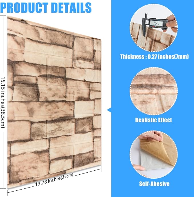 Peel and Stick 3D Foam Stone Wall Panels, Self Adhesive Wallpaper | 10Pcs Soft Flexible Kitchen Backsplash Peel and Stick (13.7 * 15.1in) Waterproof DIY Install Decorative Wall Panels - Image 3