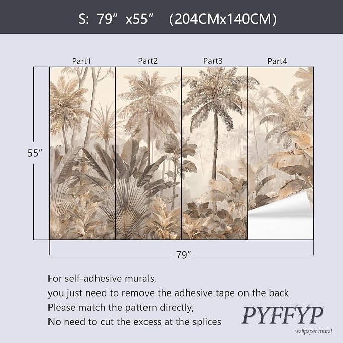 PYFFYP-Retro Tropical Jungle Leaves Peel and Stick Wallpaper murals - Image 5