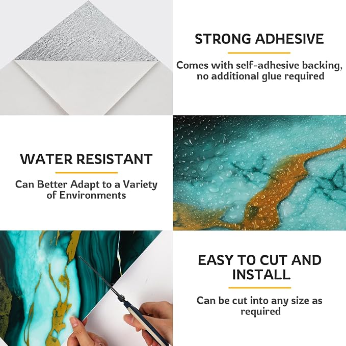 2.4mm Thick Marble Peel and Stick Backsplash, 30-Pack Self-Adhesive PVC Foam Wall Panels for Kitchen Backsplash, Bathroom, Living Room (11.8" x 11.8") - Image 7