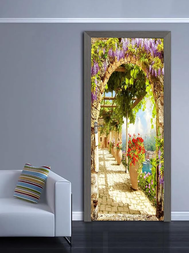 artfanke 3D Italian Landsacape Peel and Stick Door Sticker 30.3"x78.7"-Self-Adhesive Door Mural Wallpaper-Wall Decal for Living Room Bedroom Decor (2 Sheets/Set) - Image 5