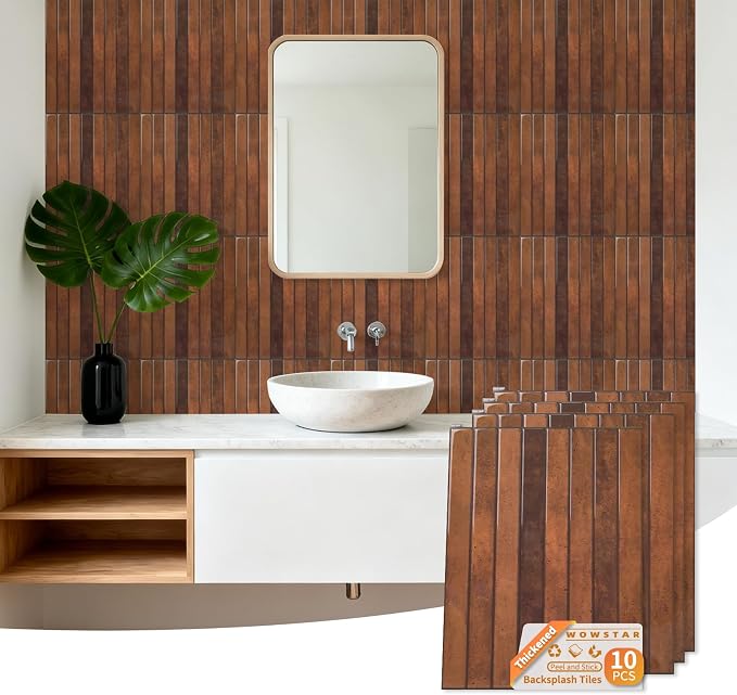 WOWSTAR 10-Sheet Thickened Peel and Stick Backsplash for Kitchen, Back Splashes Stick on Tile, Waterproof Wall Tiles, Terracotta by WOWSTAR