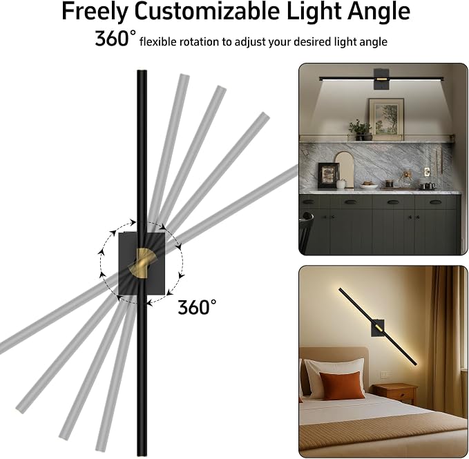 iThird Battery Operated Wall Sconces Set of 2, 10000mAh, Black | Detachable rechargeable battery, 31.5" wireless lighting for TV wall mirror bedroom or living room decor - Image 7