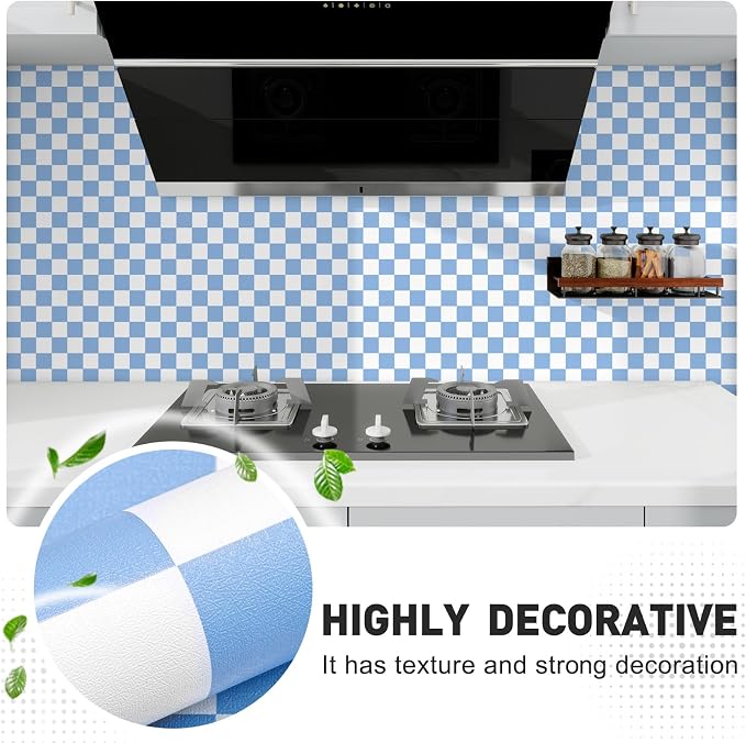 Blue and White Contact Paper Mosaic Checkered Peel and Stick Wallpaper 17.3"x480" Self Adhesive Waterproof Vinyl Roll for Bathroom Kitchen Backsplash Cabinets Shelf Liners Drawers - Image 3