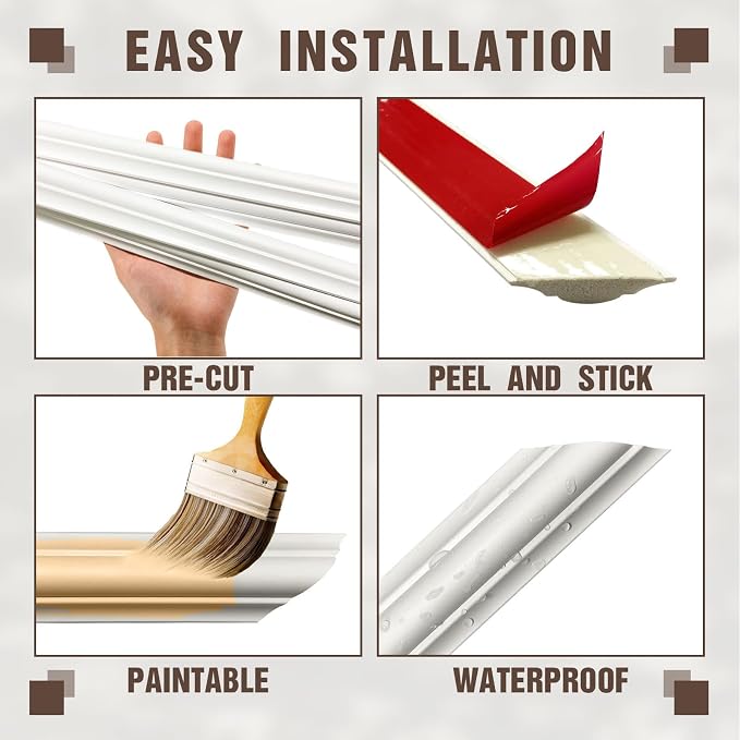 Pre-Cut Peel and Stick Wall Molding Kit Wainscoting Trim- Self Adhesive Premade Accent Panel Chair Rail for Interior Moulding Home Decor Accent Wall Set of 6 pcs - 3 Top 3 Bottom, Ready to Assemble - Image 4