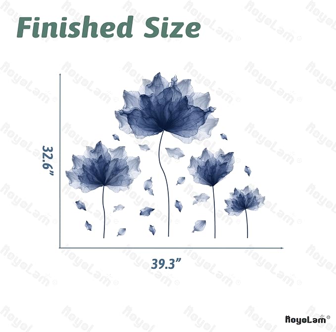 39.3'' x 32.6''Flower Petal Wall Decal Floral Wall Sticker (Navy) | Removable waterproof peel and stick wall art for nursery, baby room, classroom, living room, bedroom, office and bathroom - Image 5