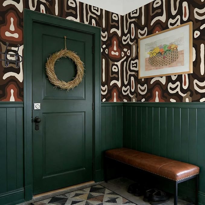 African Boho Abstract Geometric Tribal Swirl Peel and Stick Wallpaper Self Adhesive 17.72" x 119.12'' Brown Curved Line Wall Paper Renter Friendly Removable Waterproof for Living Room Bedroom - Image 7