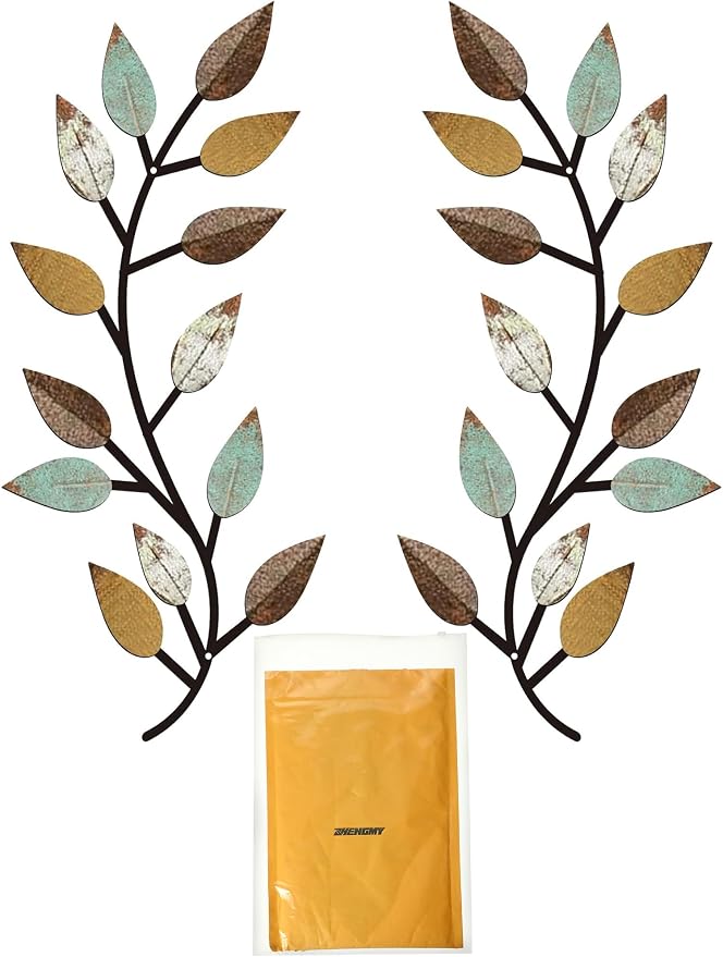 Zhengmy 2 Pcs Metal Leaf Wall Art Vine Branch Decor,Bright Colors | Olive Branch Metal Decor for Living Room Hallway, Symmetrical Leaf Pair for Doorway Entryway, Lightweight Hanging Art Design - Image 7