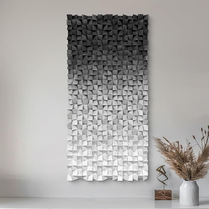 LIUZEYUE Gray Wood Wall Art, Light-to-Dark Pine Relief, Geometric Pine Art | textured wall art for office; charcoal and white, mosaic depth; office corridor narrow-wall feature; 23.6 x 47.2 in - Image 8