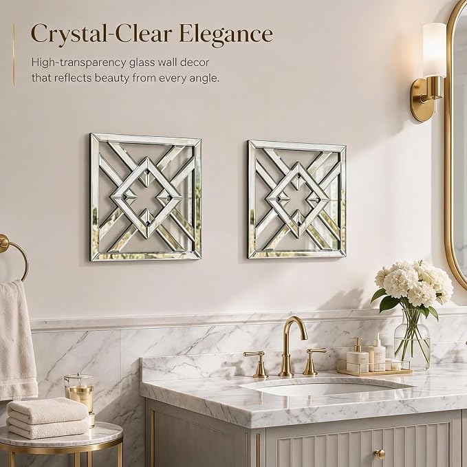 Square Decorative Wall Mirror 12 x 12 Inch, Silver Frameless Mirror Wall Decor with Beveled Edge, Modern Wall Mounted Accent Mirror for Living Room, Bedroom, Hallway, Set of 2 - Image 5