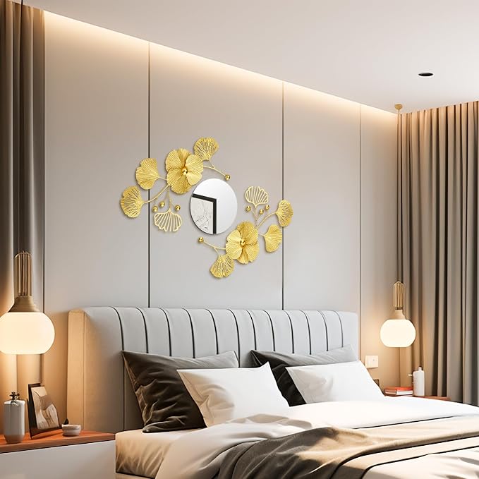 Tandefio 3 Pcs Metal Decorative Wall Mirrors for Living Room Metal Ginkgo Leaf Mirror Modern Creative Wall Decor Art Hanging Decor Mirror for Entrance Bedroom Living Room(Gold,16.inches) - Image 6