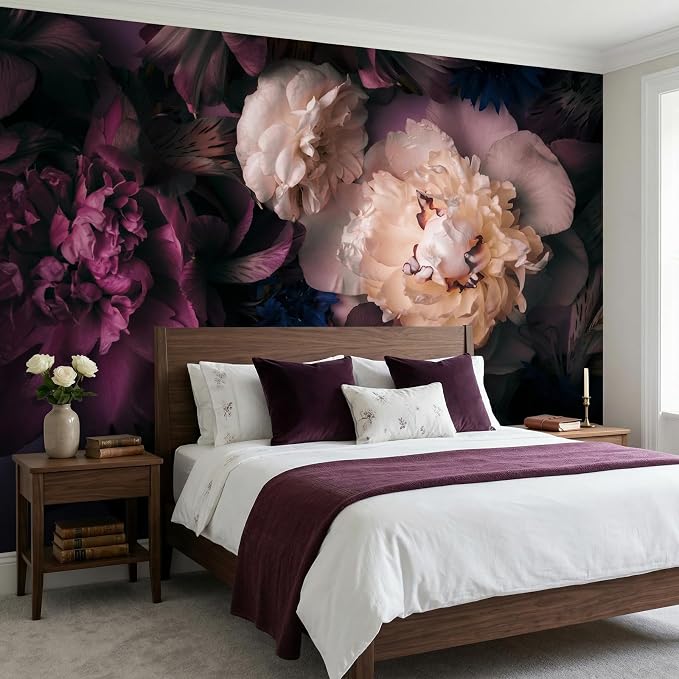 MFWFM Dark Floral Peel and Stick Wallpaper Peony Flowers Wall Murals | 157"x110", for Bedroom Living Room Bathroom, Self Adhesive Canvas - Image 2