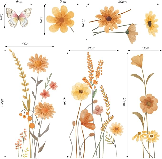 SHUCHING Boho Garden Flower Wall Decal Sticker for Bedroom | Floral Wildflower Wall Art Decor for Living Room - Image 5