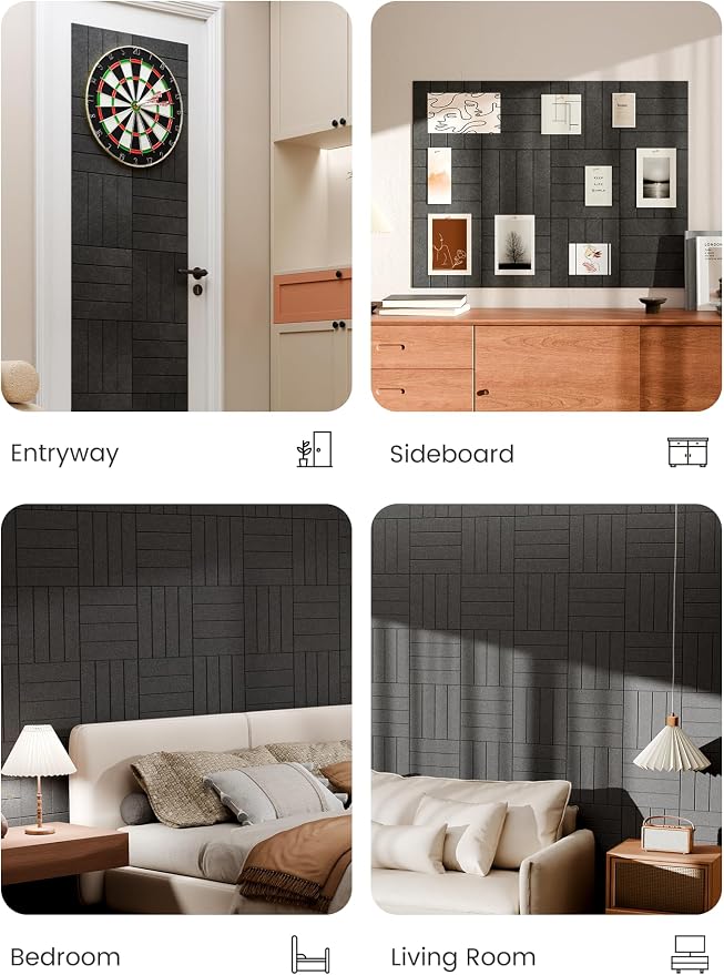 Bumusty 48"x 36" Large Felt Bulletin Board Tiles, Charcoal Gray | 12-Pack Cork Board Alternative, Wall Decor, 30 Pushpins, 60 Adhesive Tabs, Vision Board, Office, Classroom, Home, Dorm - Image 6