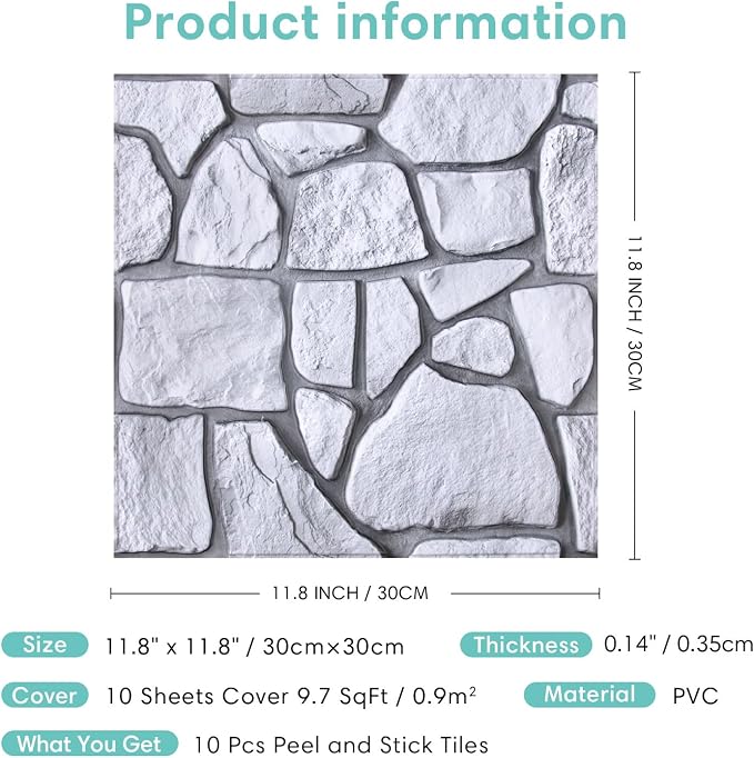 Commomy Faux Stone Peel and Stick Wall Panels | Ultralight Thin PVC Fake Rock Wallpaper DIY Wall Covering Decorative Tiles for Kitchen Backsplash,Bedroom (Covers 9.7 sq.ft) - Image 6